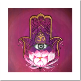 Hand of Fatima - Hamsa hand with om all seeing eye Posters and Art